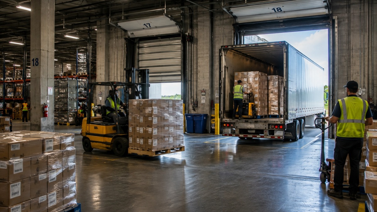 busy warehouse loading dock